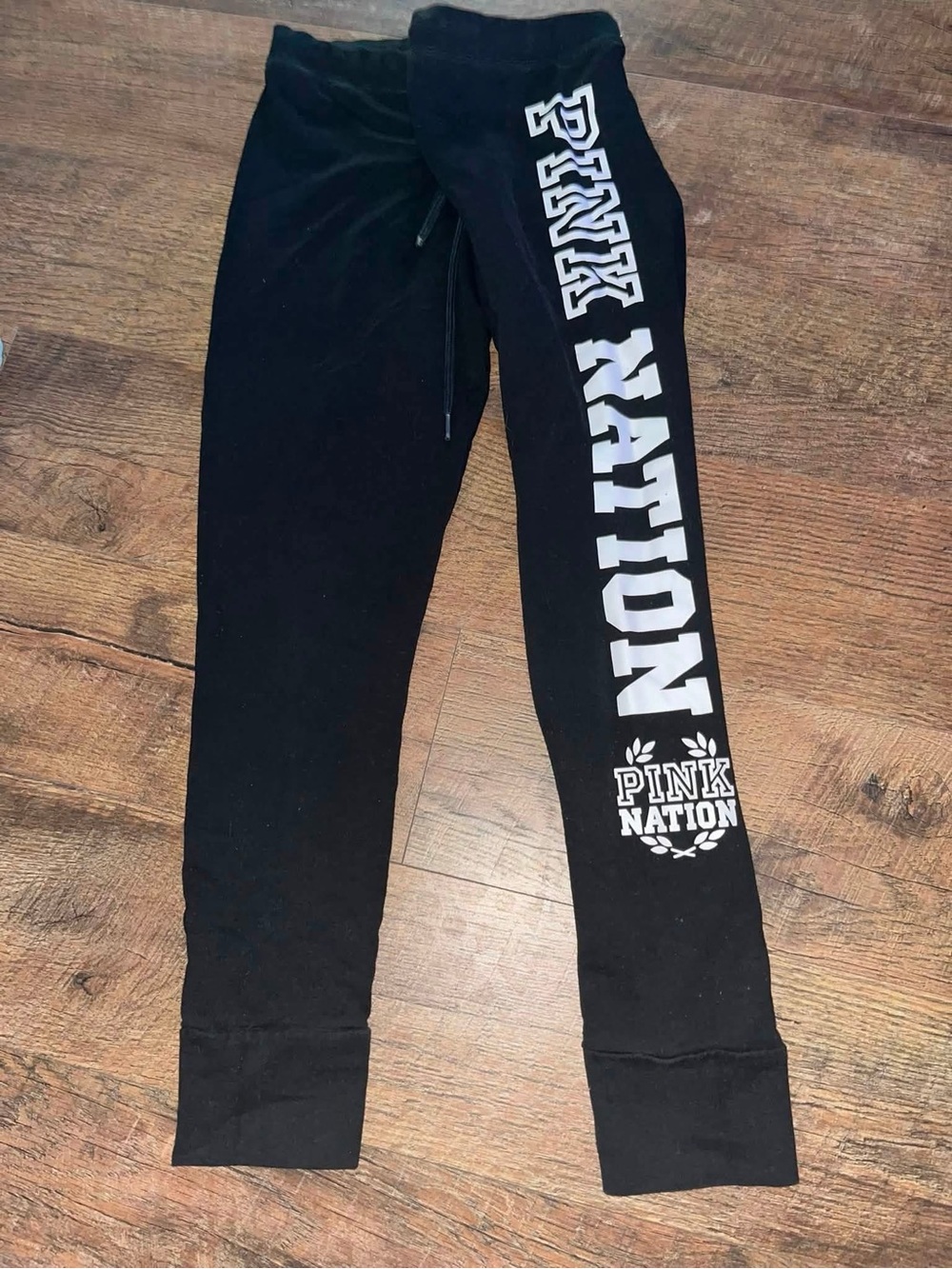 PINK Victoria's Secret Black Joggers with White 'PINK NATION' Side Logo